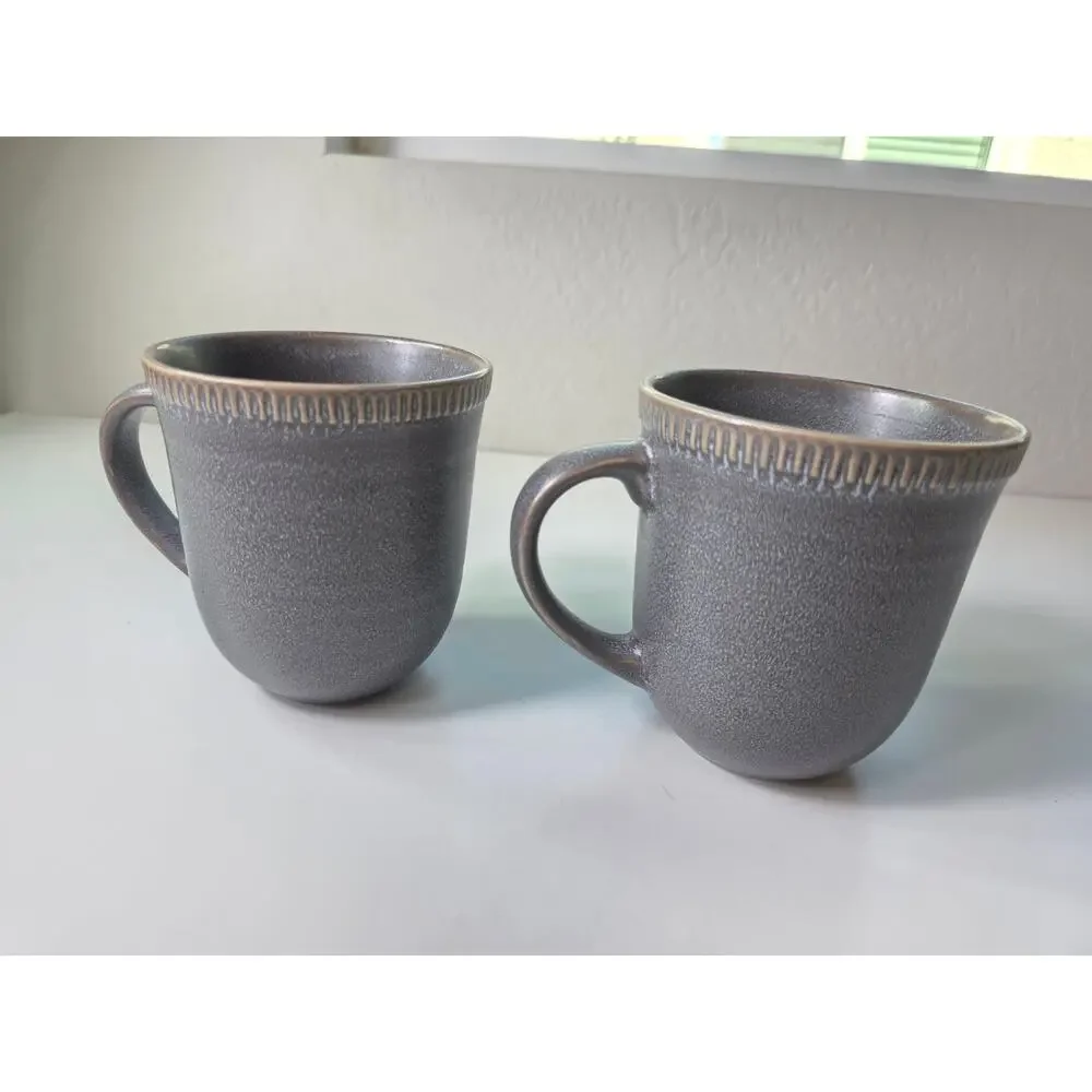 PIER 1 Easton Charcoal Gray Stoneware Discontinued Coffee Mugs Set of 2